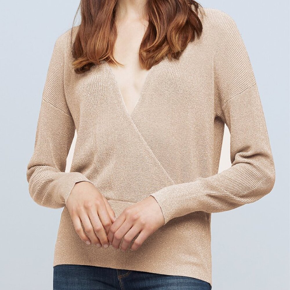 L'AGENCE Blair Crossover Pullover Top in Biscotti